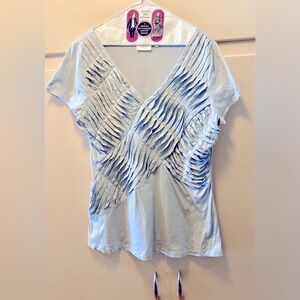 Deletta Anthropologie Blue Asymmetrical Ruffled Light Blue Top Size L